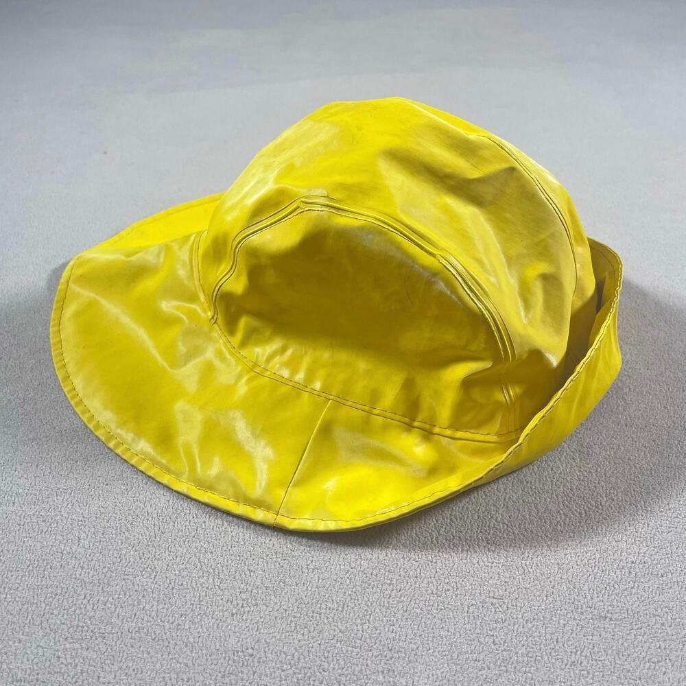 RARE! Vintage Yellow Grundens Fishing Rain Hat Made in Sweden Size Small PVC